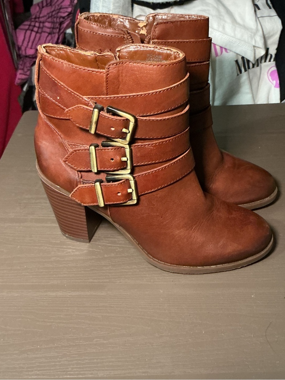 Women's Brown Buckle Strap Ankle Boots - Classic Heeled Booties - Picture 4 of 9